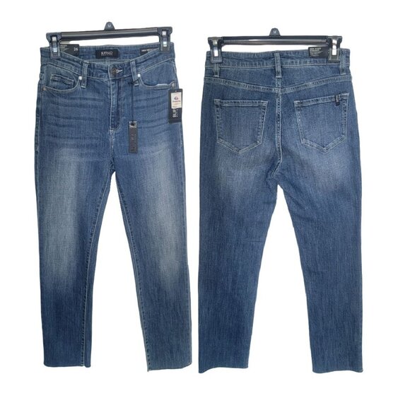 ⭐$89 Buffalo David Bitton Womens JEAN Sz 26 HI RISE STRAIGHT LEG Raw Hem Blue - Picture 1 of 7